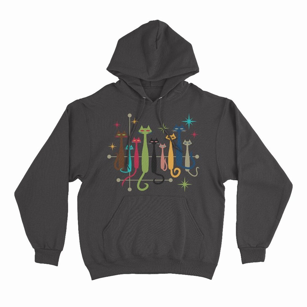 Vintage Retro Mid-Century Modern Look Cats 50s 60s Style Black Hoodie